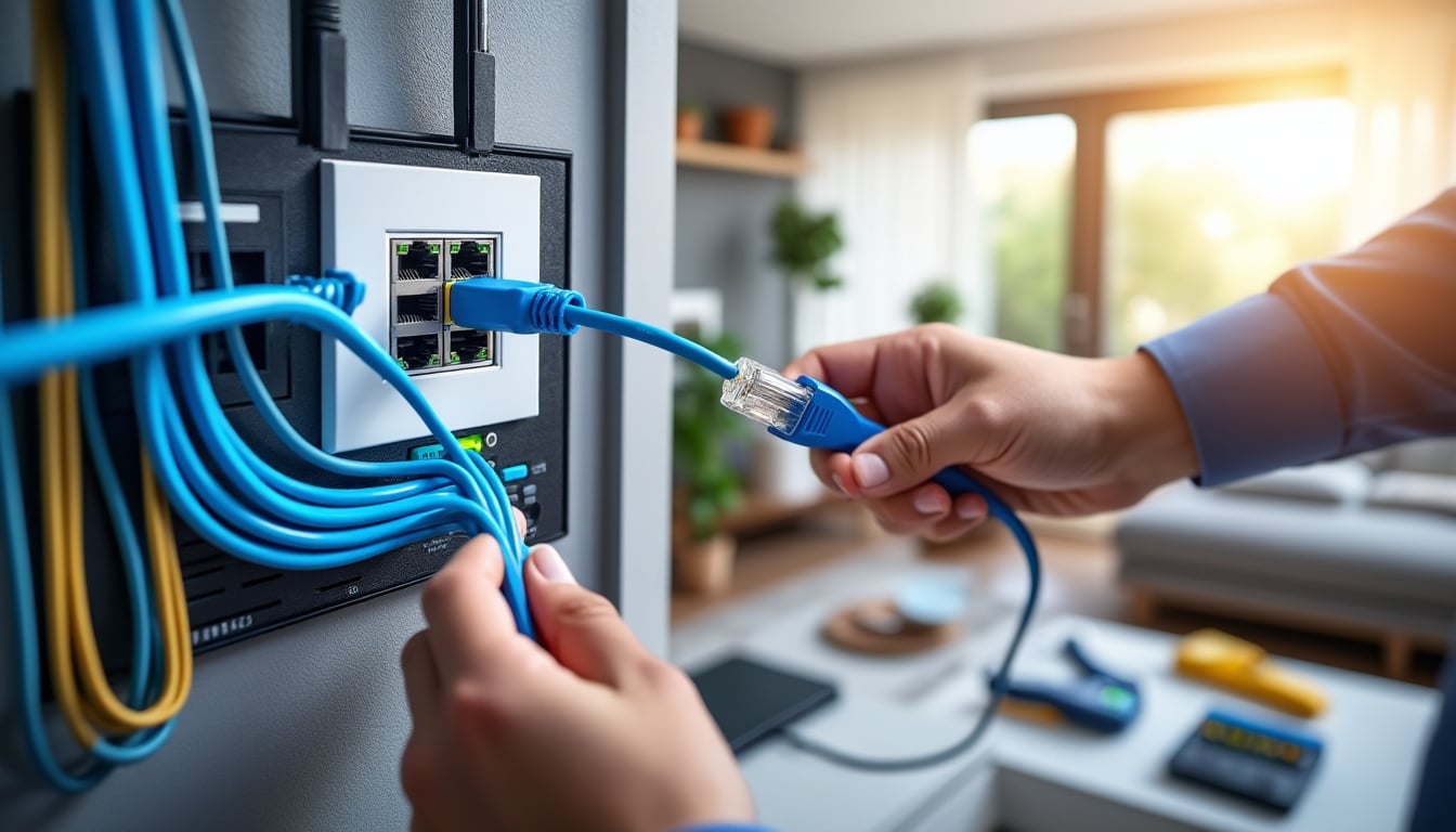 découvrez le guide complet pour l'installation et le réglage d'une prise rj45 dans votre maison en fibre optique, étape par étape.